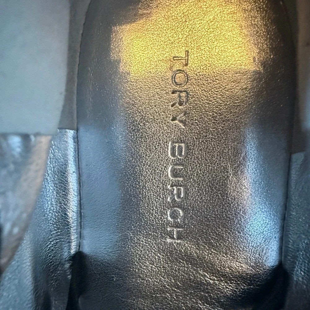 Tory Burch Silver Metallic Soft Scrunch Ballet Flats Women 9M Logo Elastic Strap